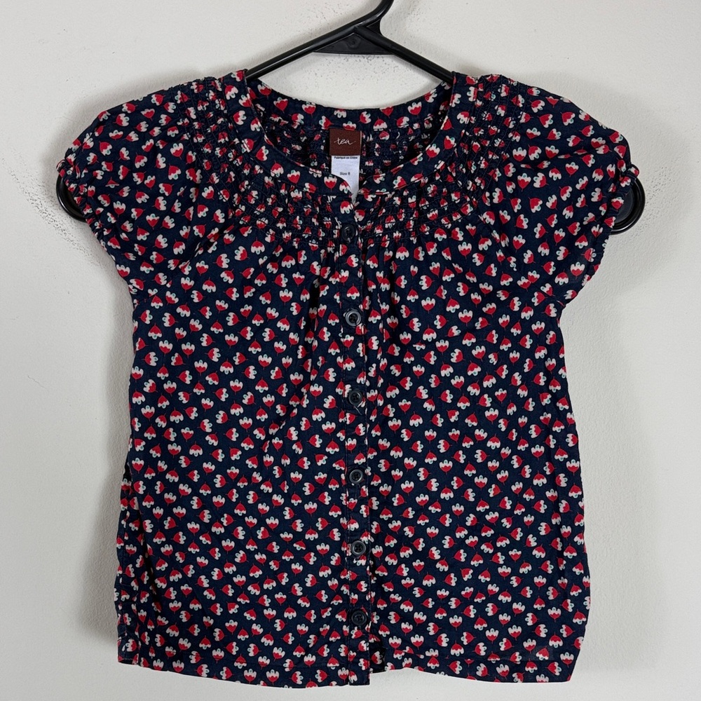 Tea Collection Girls'‎ Floral Navy Smocked Neck Top Girls’ Size 6